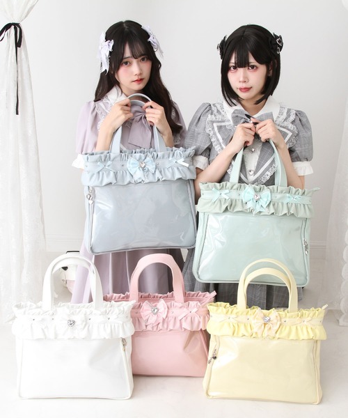 フリルたっぷりキラキラハートビジュー痛バッグ（トートバッグ