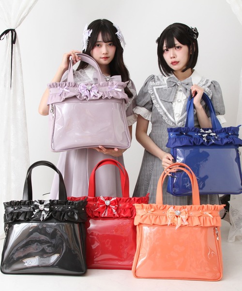 セール】フリルたっぷりキラキラハートビジュー痛バッグ（トートバッグ