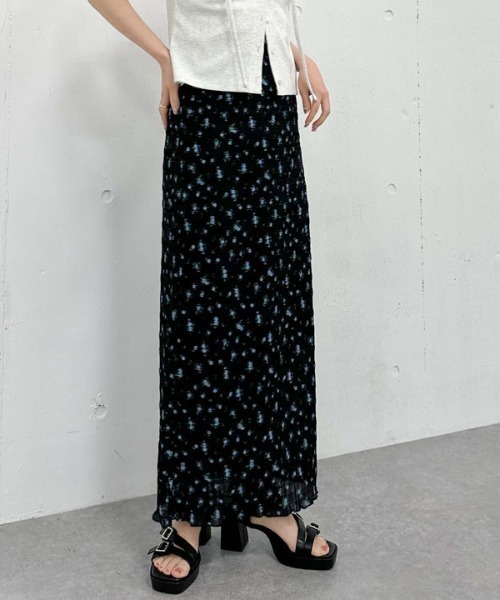 美品 ALBA ROSA パレオ風 花柄タイトスカート 黒 美品 ALBA ROSA パレオ風 花柄タイトスカート 黒