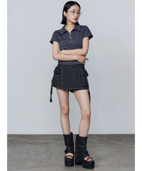 EMODA（エモダ）の「カーゴラップショートパンツ（スカート・レディース・ブラック/ライトブルー/インディゴブルー・SMALL/MEDIUM）」の8枚目の写真