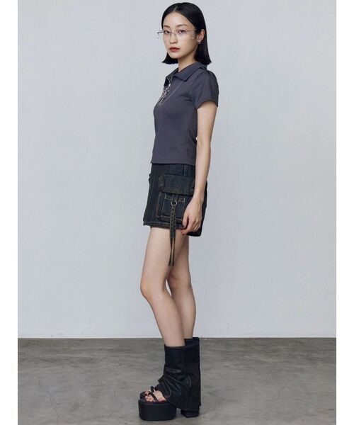 EMODA（エモダ）の「カーゴラップショートパンツ（スカート・レディース・ブラック/ライトブルー/インディゴブルー・SMALL/MEDIUM）」の9枚目の写真