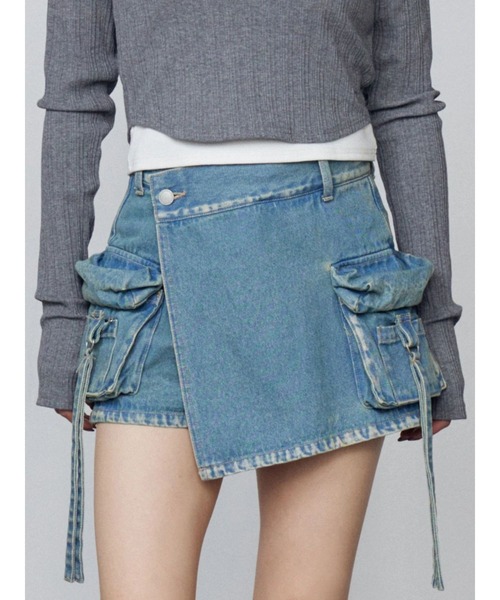 EMODA（エモダ）の「カーゴラップショートパンツ（スカート・レディース・ブラック/ライトブルー/インディゴブルー・SMALL/MEDIUM）」の3枚目の写真