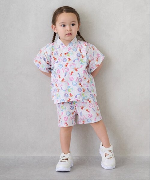 petit main（プティマイン）の「【WEB限定/リンク】girlsアソート甚平（浴衣・キッズ・アイボリー/ピンク・100cm/130cm/110cm/90cm/120cm/80ｃｍ）」の2枚目の写真