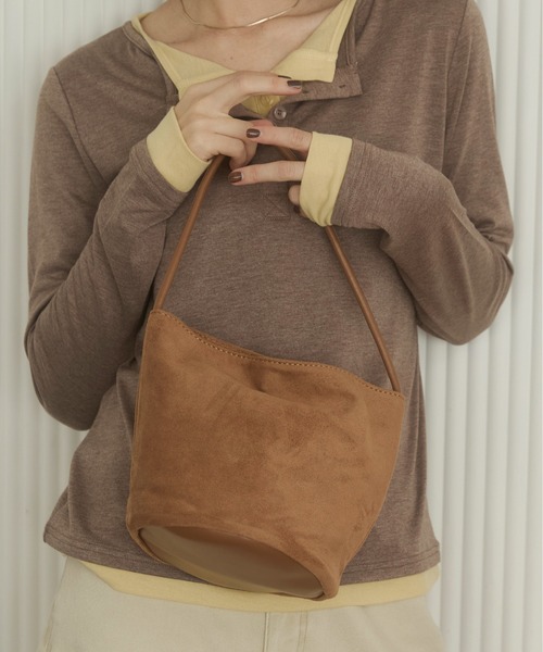 最終価格 Trademark リアルボア スエード ブラウン バケツバッグ 最新ファッション - Trademark リアルボア スエード ブラウン バケツバッグ