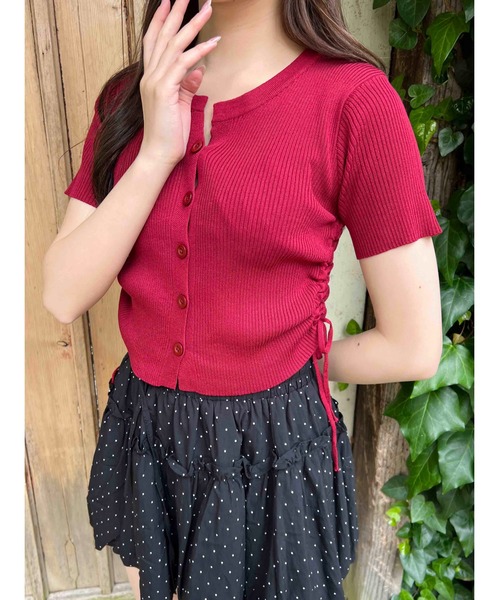 レッドバレンティノ　黒　半袖　ショート　ニットカーディガン　ベロア シェニールベロア_ベロアモールニットカーディガン（カーディガン