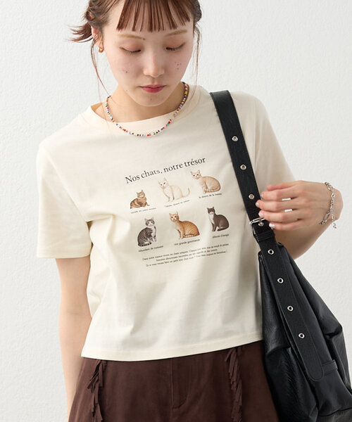 w closet（ダブルクローゼット）の「【3色展開】猫アソートプリントTee（Tシャツ/カットソー・レディース・ピンク/アイボリー/グレー・FREE）」の2枚目の写真