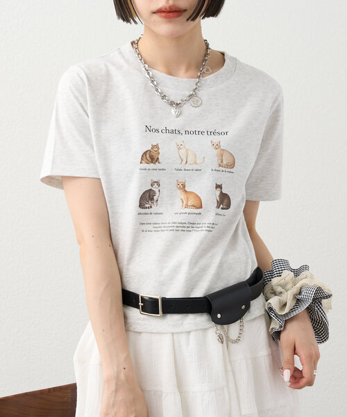 w closet（ダブルクローゼット）の「【3色展開】猫アソートプリントTee（Tシャツ/カットソー・レディース・ピンク/アイボリー/グレー・FREE）」の13枚目の写真