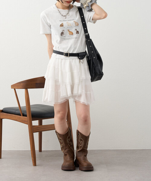 w closet（ダブルクローゼット）の「【3色展開】猫アソートプリントTee（Tシャツ/カットソー・レディース・ピンク/アイボリー/グレー・FREE）」の4枚目の写真