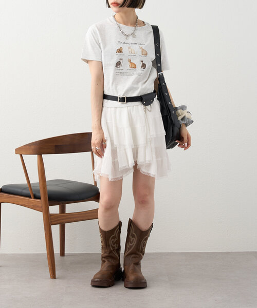 w closet（ダブルクローゼット）の「【3色展開】猫アソートプリントTee（Tシャツ/カットソー・レディース・ピンク/アイボリー/グレー・FREE）」の6枚目の写真