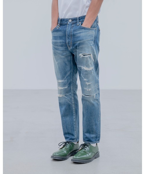 UNIFORM EXPERIMENT リペア加工 DAMAGED DENIM 4 DAMAGED DENIM REGULAR-FIT JEANS（デニムパンツ）｜uniform
