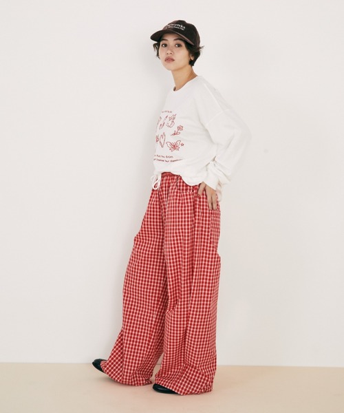 ウエストゴム】ギンガムチェックワイドイージーパンツ（その他パンツ