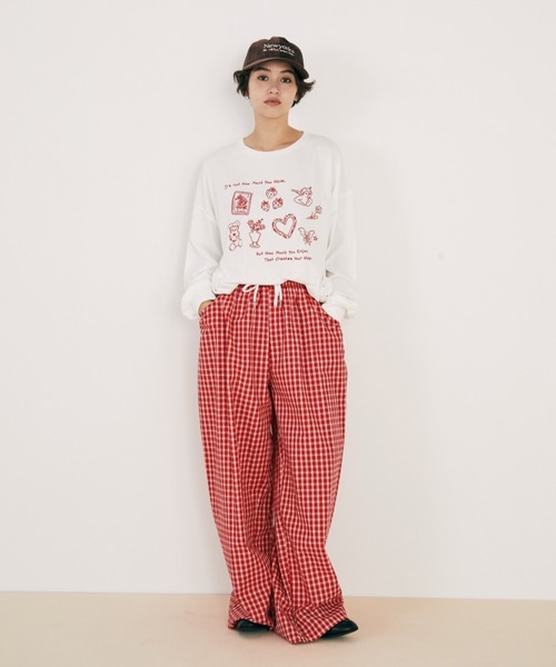 ウエストゴム】ギンガムチェックワイドイージーパンツ（その他パンツ