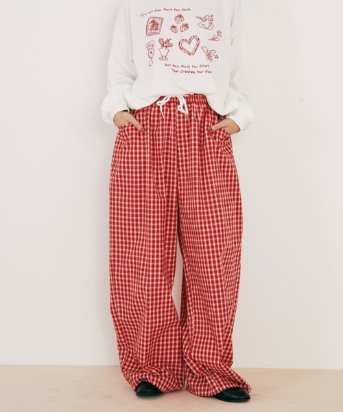 ウエストゴム】ギンガムチェックワイドイージーパンツ（その他パンツ
