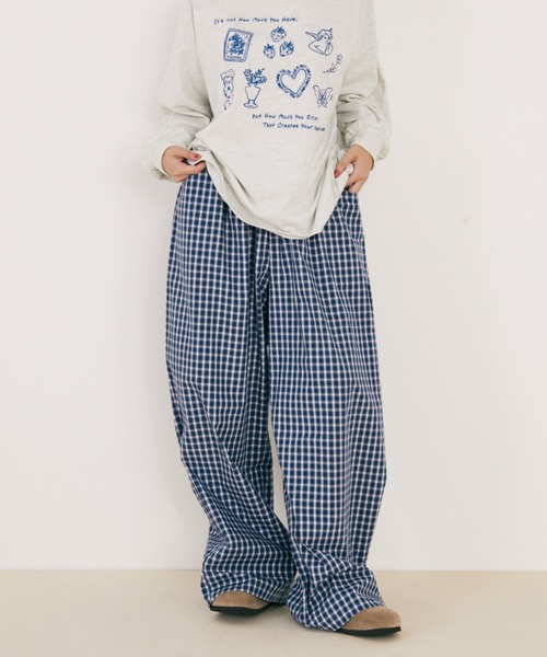 MERLOT(メルロー)の「【ウエストゴム】ギンガムチェックワイドイージーパンツ(その他パンツ・レディース・ブルー/レッド・FREE)」の13枚目の写真