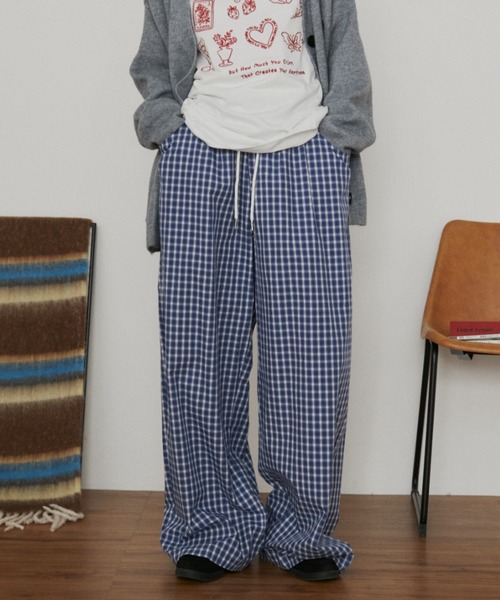 ウエストゴム】ギンガムチェックワイドイージーパンツ（その他パンツ