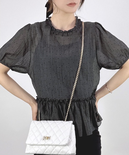 CLOTHY(クロシィ)の「【風をまとう、透明感ドット♪】シアードットアンサンブル(アンサンブル・レディース・ブラック/アイボリー・MEDIUM)」の2枚目の写真