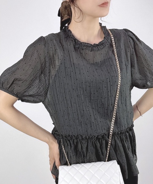 CLOTHY(クロシィ)の「【風をまとう、透明感ドット♪】シアードットアンサンブル(アンサンブル・レディース・ブラック/アイボリー・MEDIUM)」の5枚目の写真