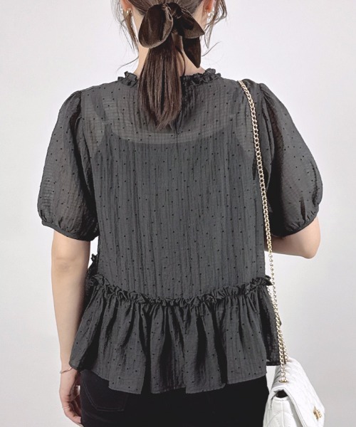 CLOTHY(クロシィ)の「【風をまとう、透明感ドット♪】シアードットアンサンブル(アンサンブル・レディース・ブラック/アイボリー・MEDIUM)」の7枚目の写真