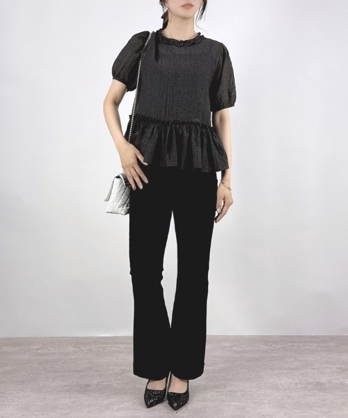CLOTHY(クロシィ)の「【風をまとう、透明感ドット♪】シアードットアンサンブル(アンサンブル・レディース・ブラック/アイボリー・MEDIUM)」の9枚目の写真