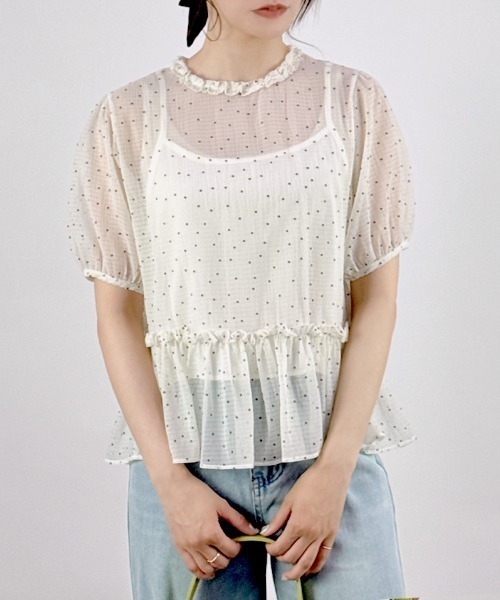 CLOTHY(クロシィ)の「【風をまとう、透明感ドット♪】シアードットアンサンブル(アンサンブル・レディース・ブラック/アイボリー・MEDIUM)」の10枚目の写真