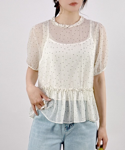 CLOTHY(クロシィ)の「【風をまとう、透明感ドット♪】シアードットアンサンブル(アンサンブル・レディース・ブラック/アイボリー・MEDIUM)」の11枚目の写真