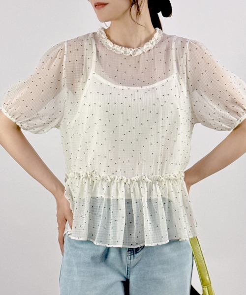 CLOTHY(クロシィ)の「【風をまとう、透明感ドット♪】シアードットアンサンブル(アンサンブル・レディース・ブラック/アイボリー・MEDIUM)」の12枚目の写真