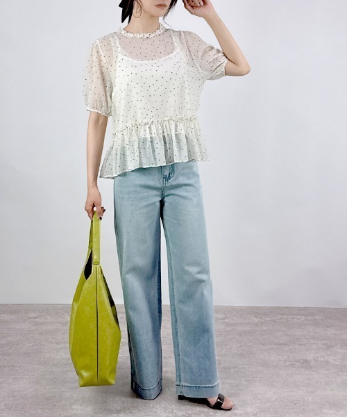 CLOTHY(クロシィ)の「【風をまとう、透明感ドット♪】シアードットアンサンブル(アンサンブル・レディース・ブラック/アイボリー・MEDIUM)」の14枚目の写真
