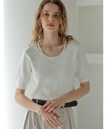 Re:EDIT（リエディ）の「[涼感]リネンタッチニットレイヤードライク半袖トップス（Tシャツ/カットソー）」