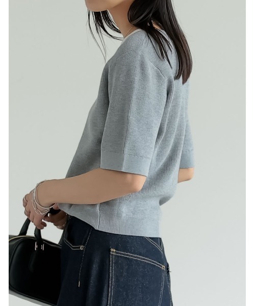Re:EDIT（リエディ）の「[涼感]リネンタッチニットレイヤードライク半袖トップス（Tシャツ/カットソー・レディース・ブラック/グレー×ホワイト/グレー/ホワイト・MEDIUM/LARGE）」の14枚目の写真