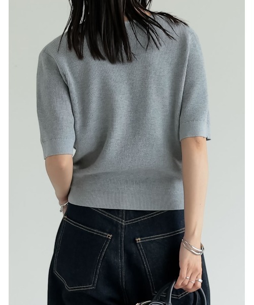Re:EDIT（リエディ）の「[涼感]リネンタッチニットレイヤードライク半袖トップス（Tシャツ/カットソー・レディース・ブラック/グレー×ホワイト/グレー/ホワイト・MEDIUM/LARGE）」の15枚目の写真