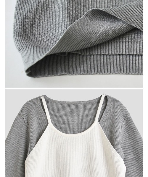 Re:EDIT（リエディ）の「[涼感]リネンタッチニットレイヤードライク半袖トップス（Tシャツ/カットソー・レディース・ブラック/グレー×ホワイト/グレー/ホワイト・MEDIUM/LARGE）」の9枚目の写真