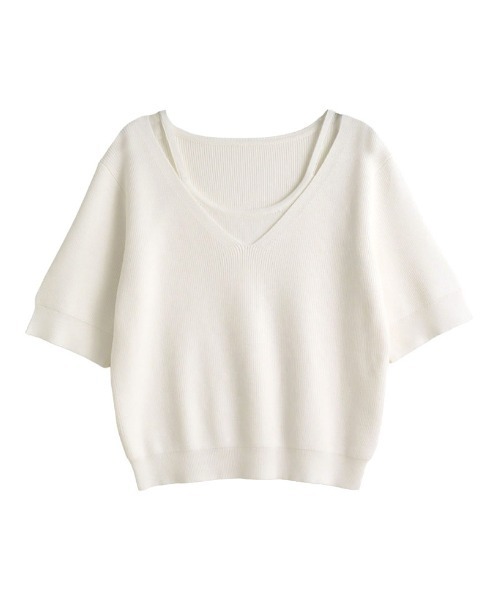 Re:EDIT（リエディ）の「[涼感]リネンタッチニットレイヤードライク半袖トップス（Tシャツ/カットソー・レディース・ブラック/グレー×ホワイト/グレー/ホワイト・MEDIUM/LARGE）」の12枚目の写真