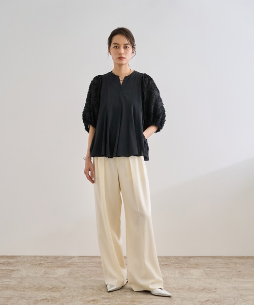 ROPE'（ロペ）の「ジャガードスリーブコンビブラウス/イージーケア（シャツ/ブラウス・レディース・ブラック/ホワイト・FREE）」の15枚目の写真