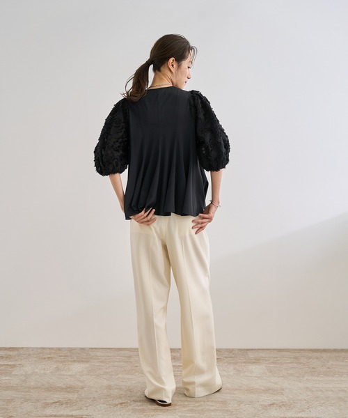 ROPE'（ロペ）の「ジャガードスリーブコンビブラウス/イージーケア（シャツ/ブラウス・レディース・ブラック/ホワイト・FREE）」の17枚目の写真