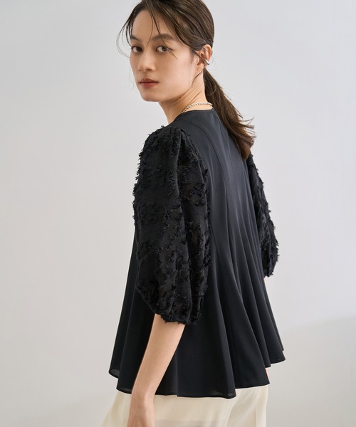 ロペ（ROPE’）/ジャガードスリーブコンビブラウス/イージーケア セール】ジャガードスリーブコンビブラウス/イージーケア（シャツ