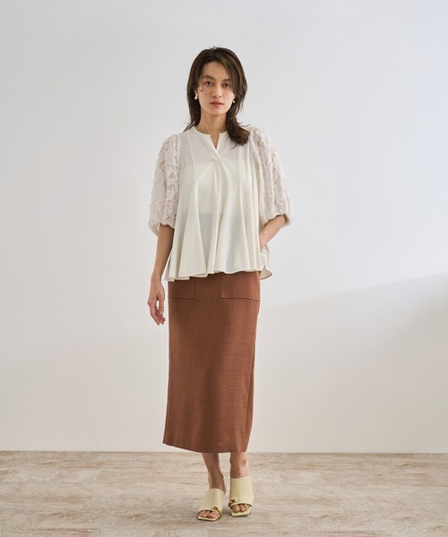 セール】ジャガードスリーブコンビブラウス/イージーケア（シャツ