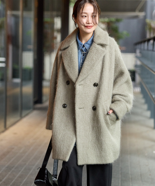美品✨TICCA アンシェヌマン（HER.）別注　Pコート　モヘヤ混　ベージュ 別注【TICCA / ティッカ】モヘヤ混テントコート（その他アウター