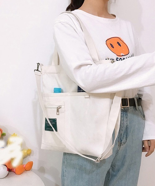 Miniministore(ミニミニストア)の「キャンバス トートバッグ 2way 軽量(トートバッグ・レディース・ブラック/イエロー/ホワイト・FREE)」の2枚目の写真