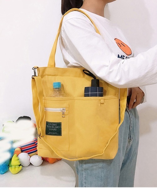 Miniministore(ミニミニストア)の「キャンバス トートバッグ 2way 軽量(トートバッグ・レディース・ブラック/イエロー/ホワイト・FREE)」の1枚目の写真