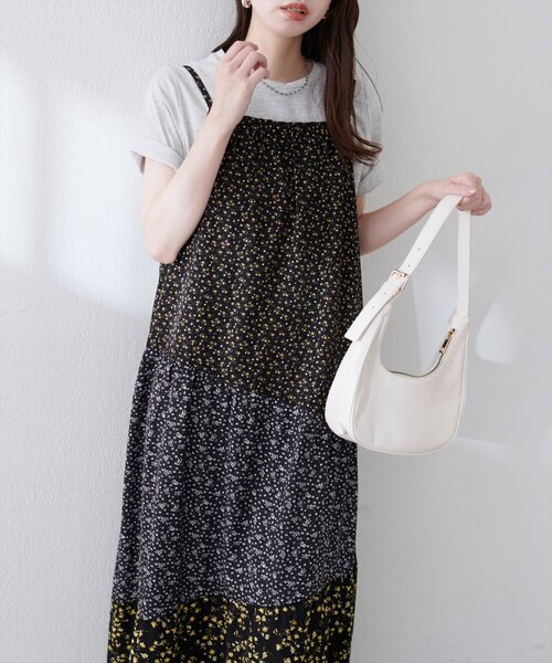natural couture（ナチュラルクチュール）の「【WEB限定】プレイフルパッチワークティアードキャミワンピース（ワンピース・レディース・ブラック系その他/ホワイト系その他/ブルー系その他・FREE）」の3枚目の写真