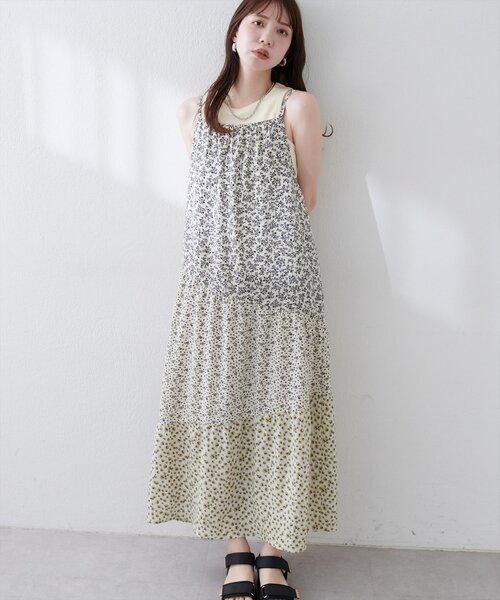 natural couture（ナチュラルクチュール）の「【WEB限定】プレイフルパッチワークティアードキャミワンピース（ワンピース・レディース・ブラック系その他/ホワイト系その他/ブルー系その他・FREE）」の4枚目の写真