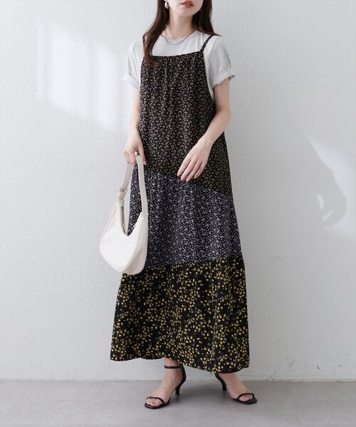 natural couture（ナチュラルクチュール）の「【WEB限定】プレイフルパッチワークティアードキャミワンピース（ワンピース・レディース・ブラック系その他/ホワイト系その他/ブルー系その他・FREE）」の9枚目の写真