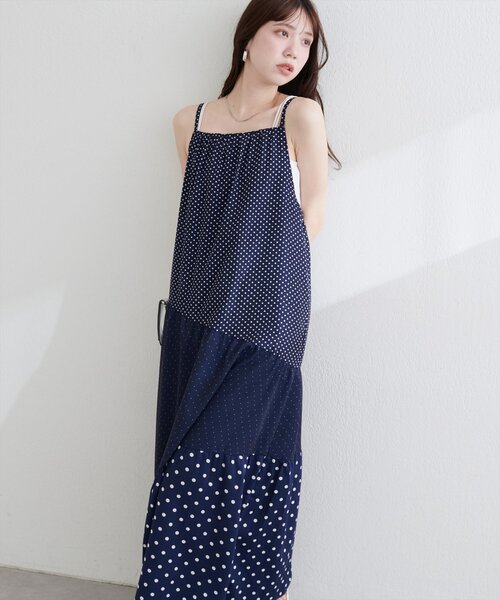 natural couture（ナチュラルクチュール）の「【WEB限定】プレイフルパッチワークティアードキャミワンピース（ワンピース・レディース・ブラック系その他/ホワイト系その他/ブルー系その他・FREE）」の15枚目の写真