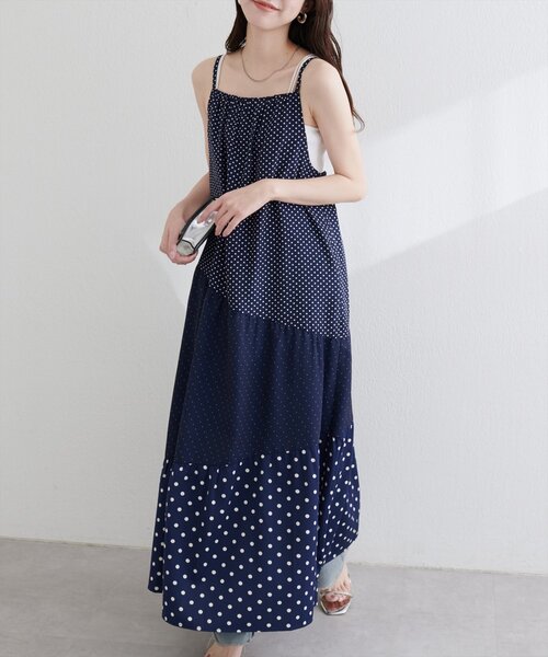 natural couture（ナチュラルクチュール）の「【WEB限定】プレイフルパッチワークティアードキャミワンピース（ワンピース・レディース・ブラック系その他/ホワイト系その他/ブルー系その他・FREE）」の16枚目の写真