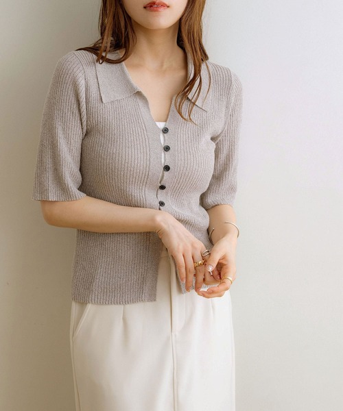 MOU サマーセーター　白/navy イタリア製 オープンサマーニット/ホワイト【残りわずか】 | TOPS | OBLI