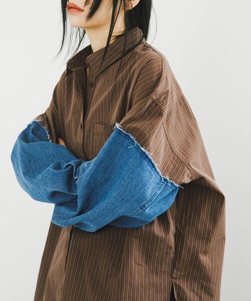 セール】デニムスリーブリメイクシャツ（シャツ/ブラウス）｜KBF