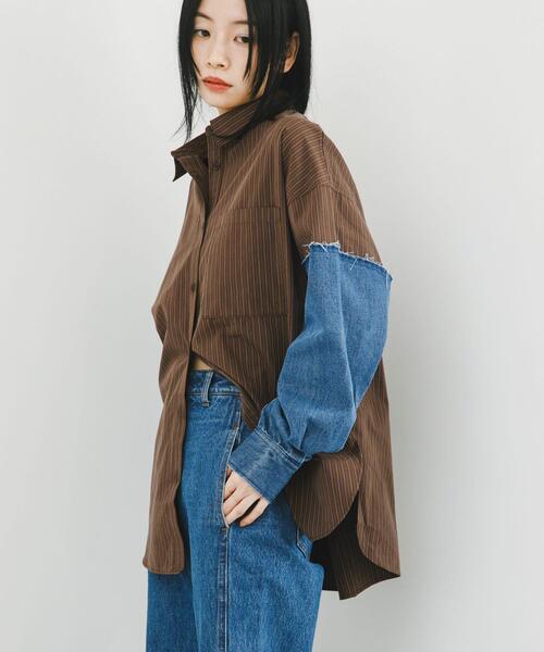 セール】デニムスリーブリメイクシャツ（シャツ/ブラウス）｜KBF