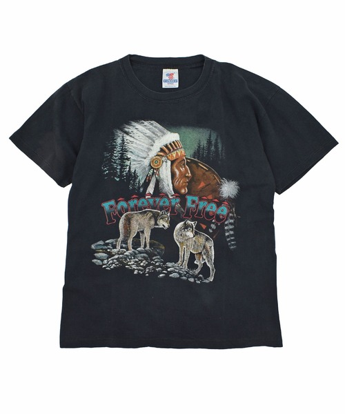 VINTAGE(ヴィンテージ)の「【USED】90’s T-AMERICA “Forever Free” アニマル Tシャツ(Tシャツ/カットソー・メンズ・ブラック・LARGE)」の1枚目の写真
