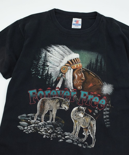 VINTAGE(ヴィンテージ)の「【USED】90’s T-AMERICA “Forever Free” アニマル Tシャツ(Tシャツ/カットソー・メンズ・ブラック・LARGE)」の2枚目の写真