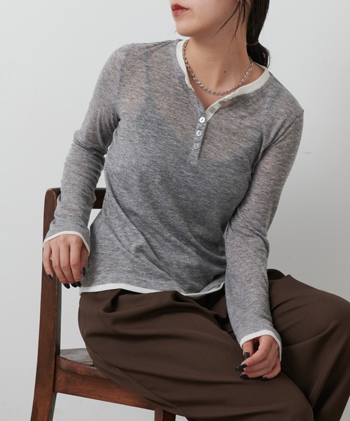 COLONY 2139(コロニートゥーワンスリーナイン)の「フェイクレイヤードヘンリープルオーバー(Tシャツ/カットソー・レディース・ブラウン/グレー/ブラック/イエロー・FREE)」の3枚目の写真